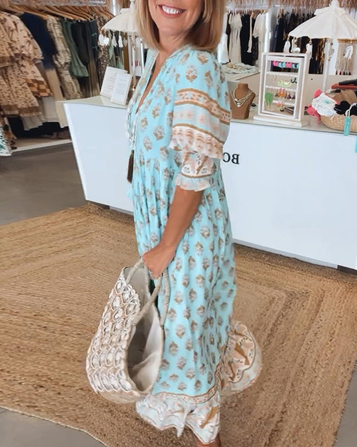 Modena™ - Stylish Printed V-Neck Dress with Half Sleeves for Effortless Chic