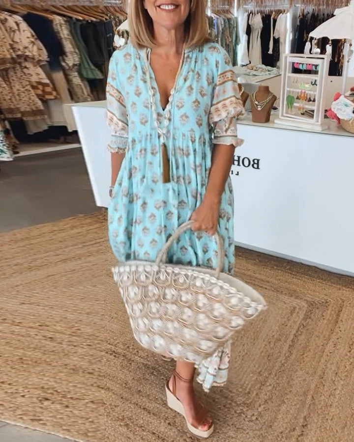 Modena™ - Stylish Printed V-Neck Dress with Half Sleeves for Effortless Chic