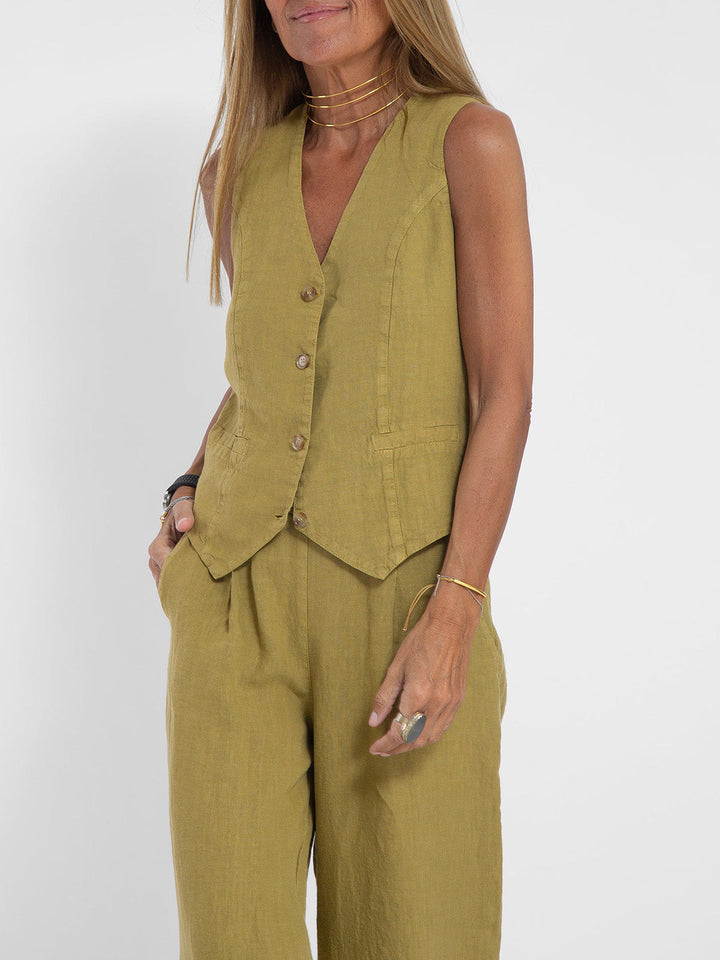 Elevate Your Style with the Aira™ Buttoned Vest and Wide-Leg Trousers Ensemble