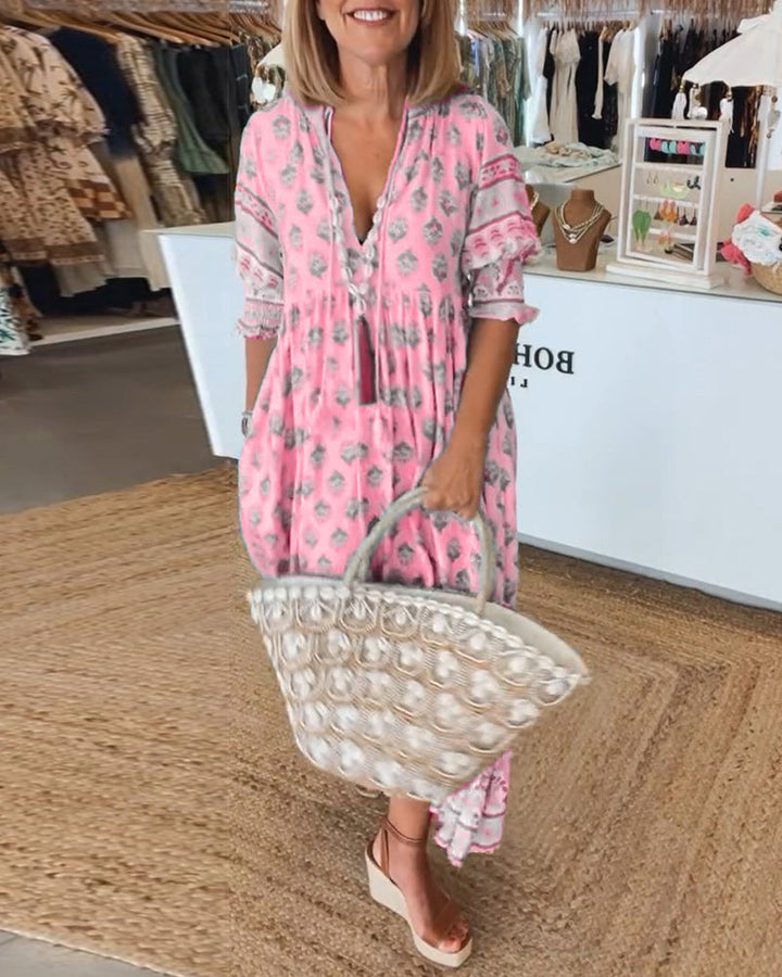 Modena™ - Stylish Printed V-Neck Dress with Half Sleeves for Effortless Chic