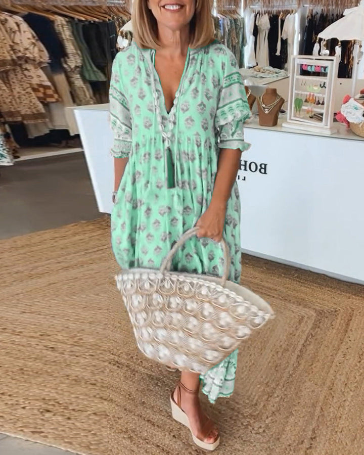 Modena™ - Stylish Printed V-Neck Dress with Half Sleeves for Effortless Chic