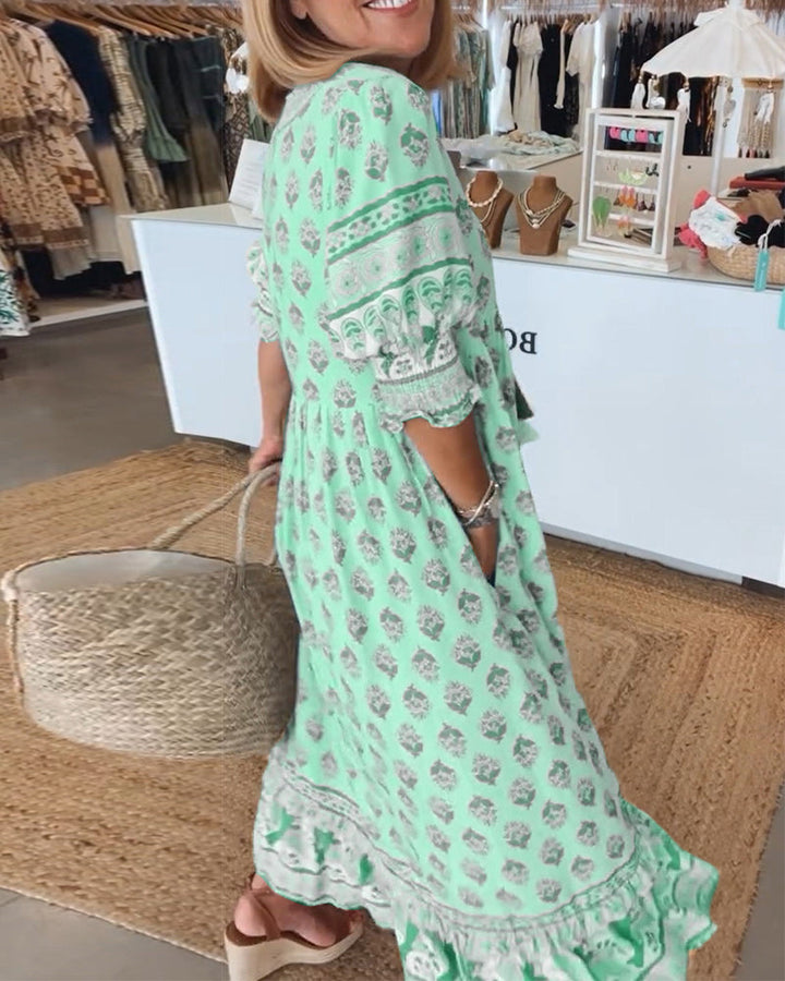 Modena™ - Stylish Printed V-Neck Dress with Half Sleeves for Effortless Chic