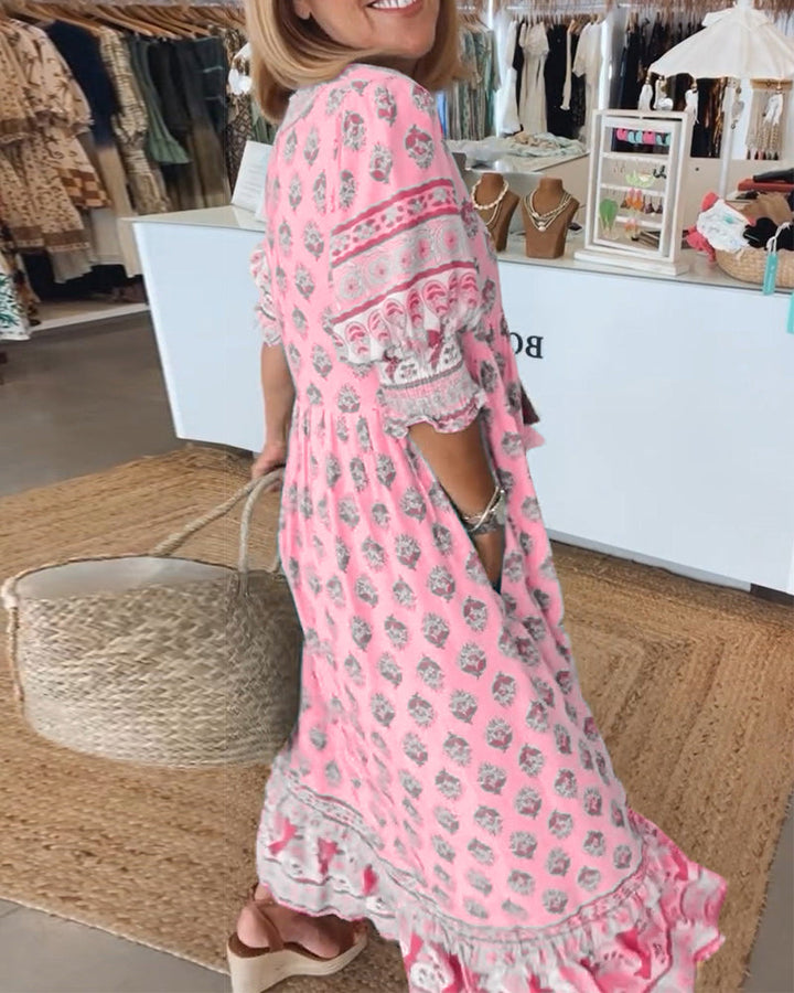 Modena™ - Stylish Printed V-Neck Dress with Half Sleeves for Effortless Chic