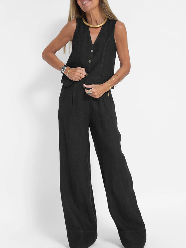 Elevate Your Style with the Aira™ Buttoned Vest and Wide-Leg Trousers Ensemble