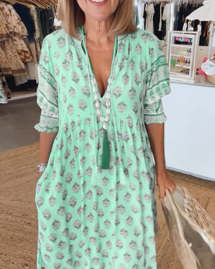 Modena™ - Stylish Printed V-Neck Dress with Half Sleeves for Effortless Chic