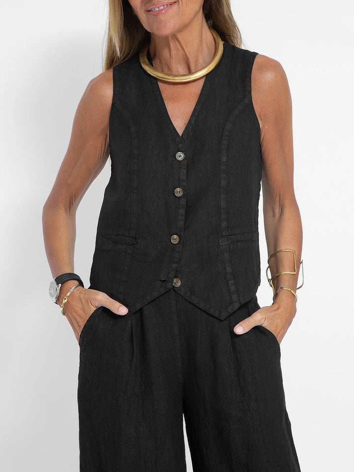 Elevate Your Style with the Aira™ Buttoned Vest and Wide-Leg Trousers Ensemble
