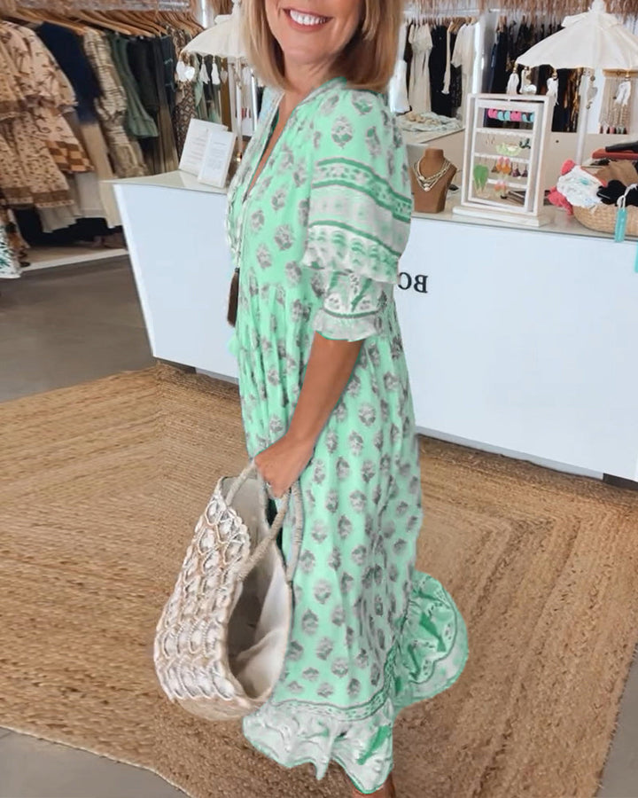 Modena™ - Stylish Printed V-Neck Dress with Half Sleeves for Effortless Chic