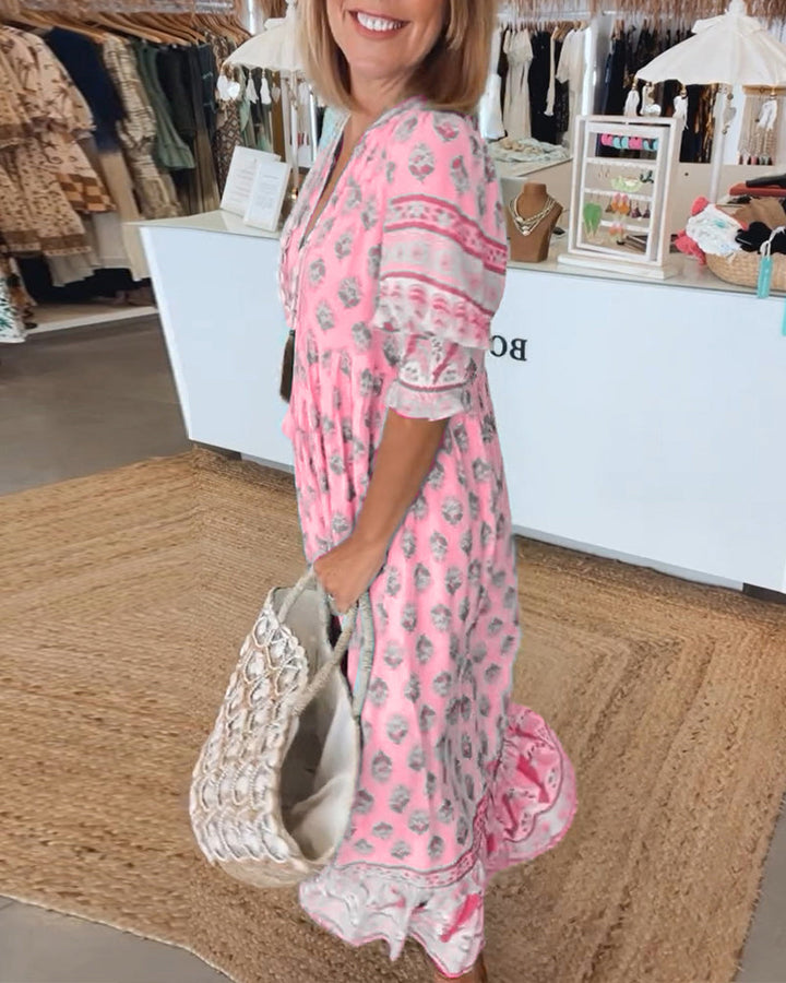 Modena™ - Stylish Printed V-Neck Dress with Half Sleeves for Effortless Chic