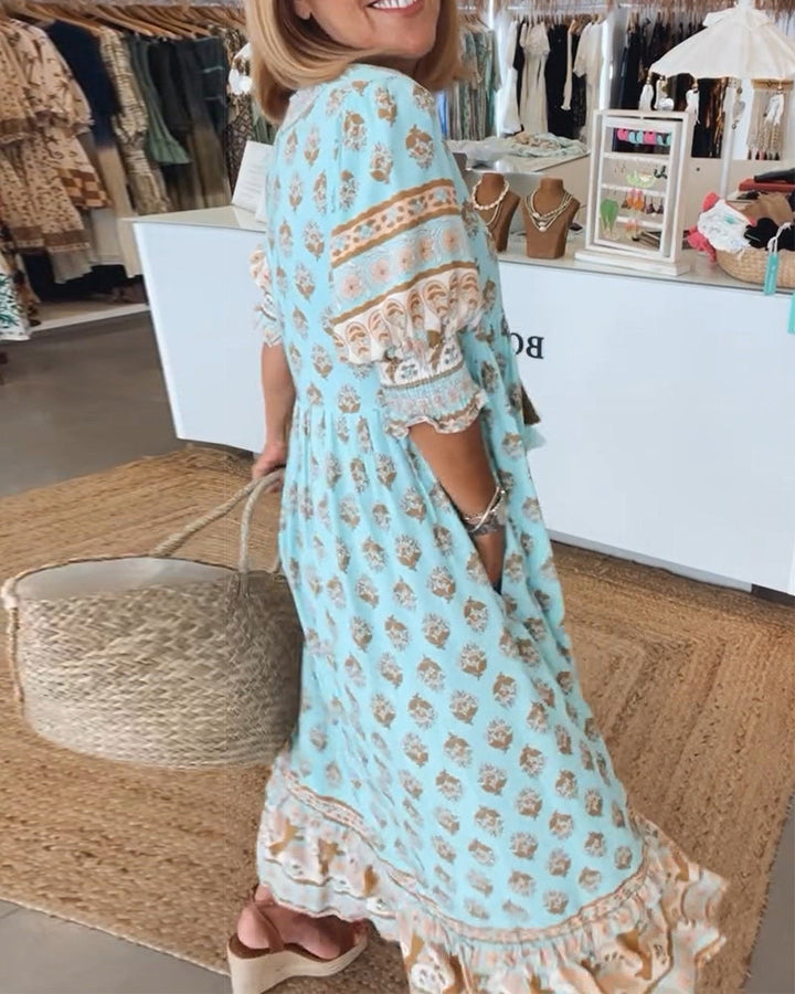 Modena™ - Stylish Printed V-Neck Dress with Half Sleeves for Effortless Chic