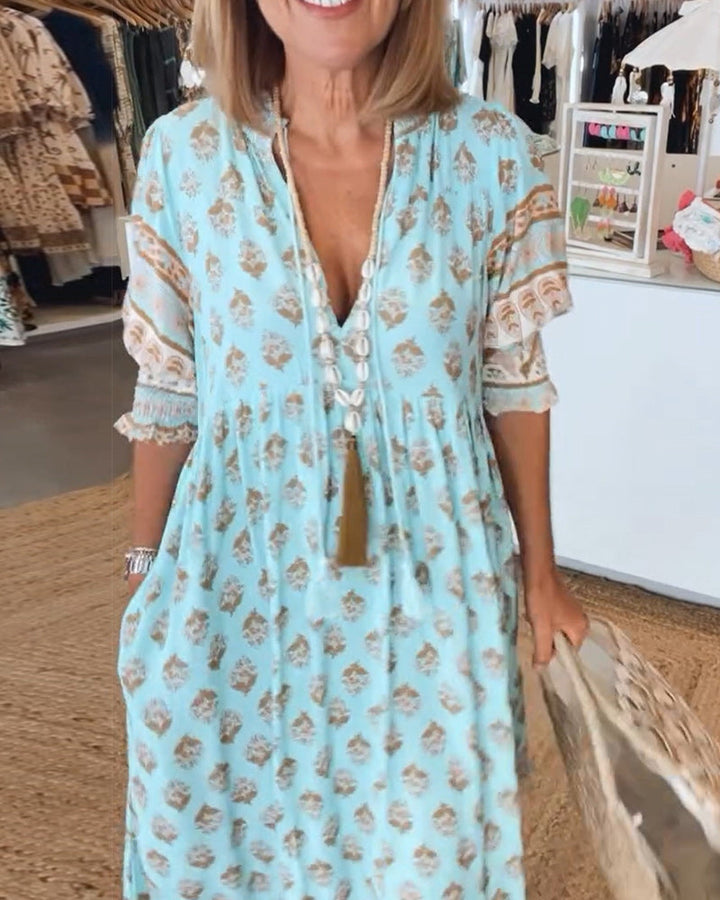 Modena™ - Stylish Printed V-Neck Dress with Half Sleeves for Effortless Chic