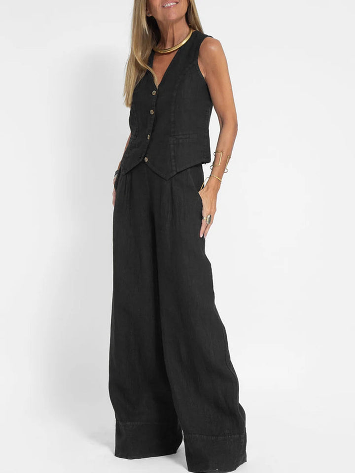Elevate Your Style with the Aira™ Buttoned Vest and Wide-Leg Trousers Ensemble