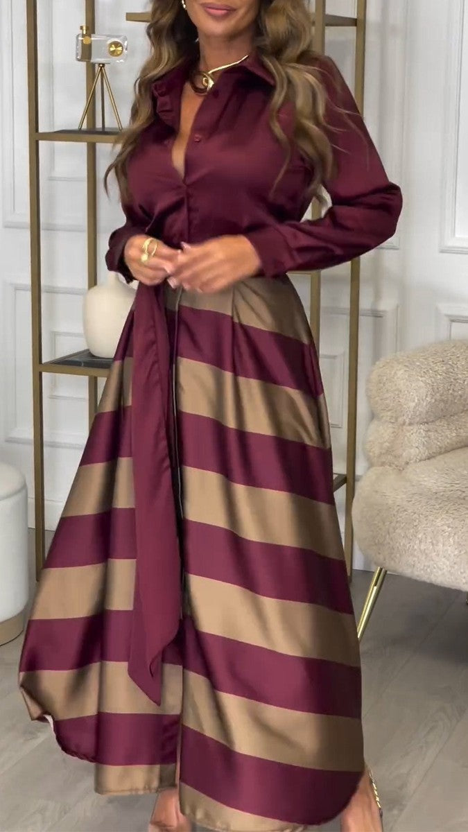 Celestine™ - Elegant Striped Midi Dress