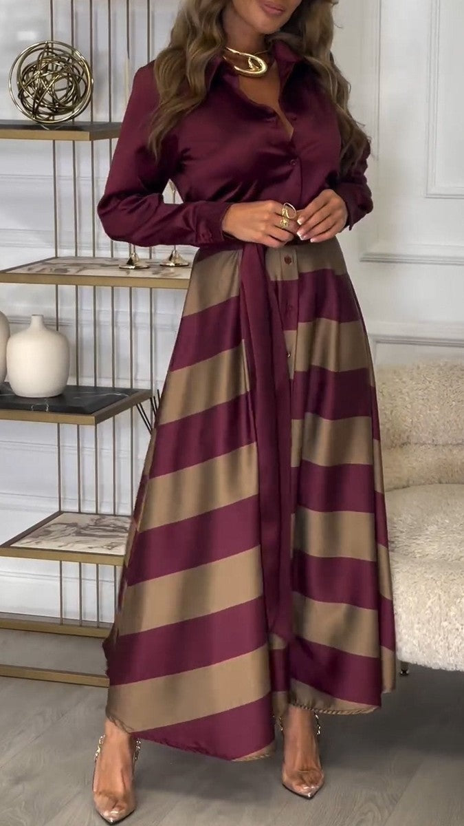 Celestine™ - Elegant Striped Midi Dress