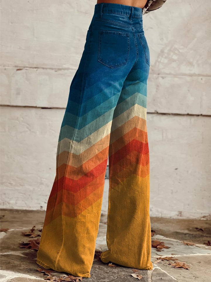 Stylish ESTELA™ Retro Chevron Wide Leg Pants